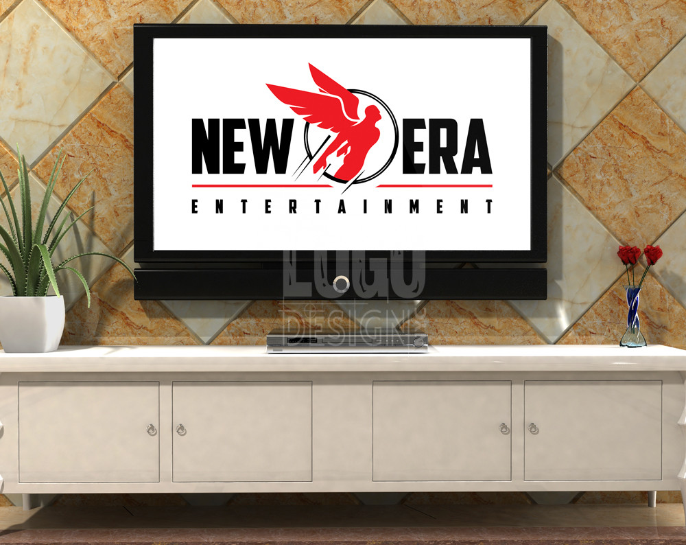 movie production company logo design displayed on a television screen