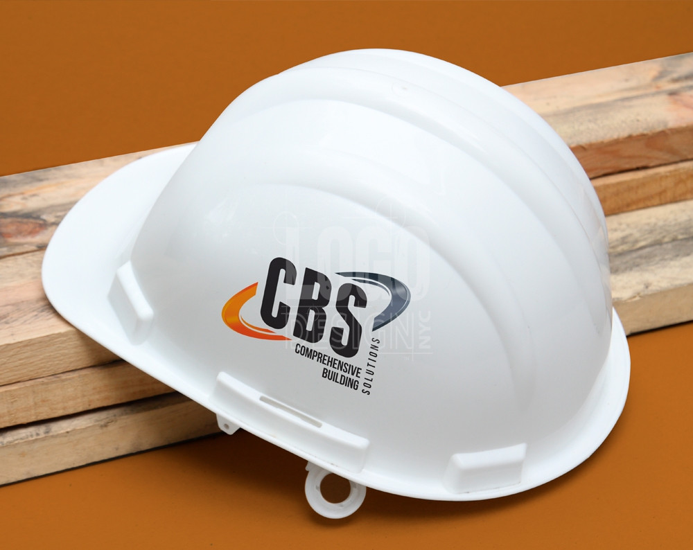 construction logo design displayed on a hard hat