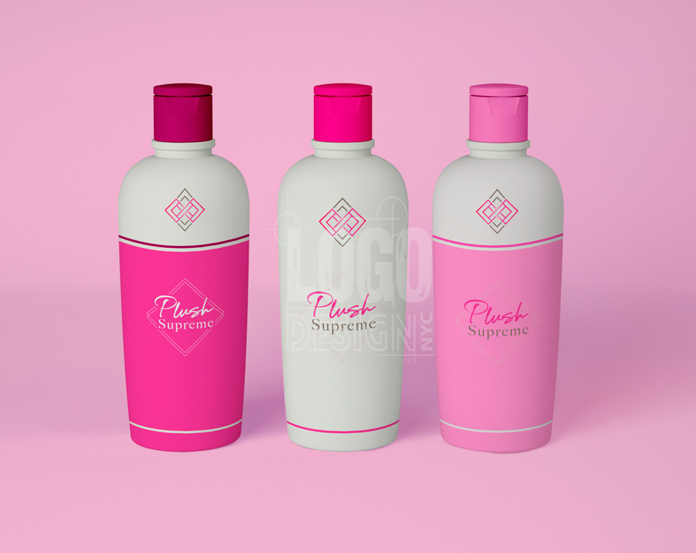 cosmetic lotion logo design displayed on bottles