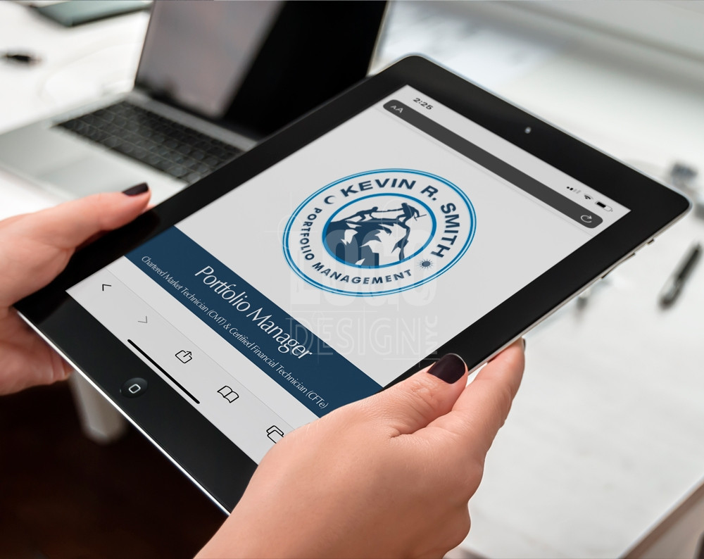 financial adviser logo design displayed on a tablet screen
