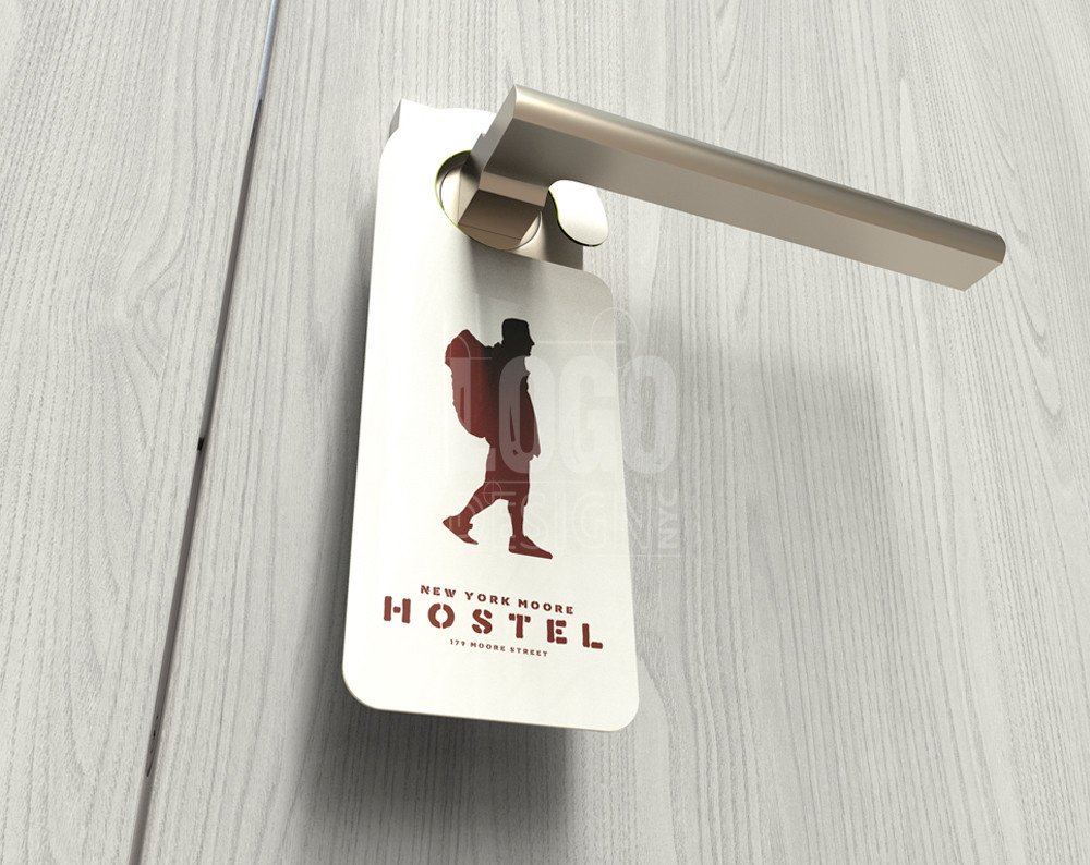 hotel logo design displayed on a door hanger