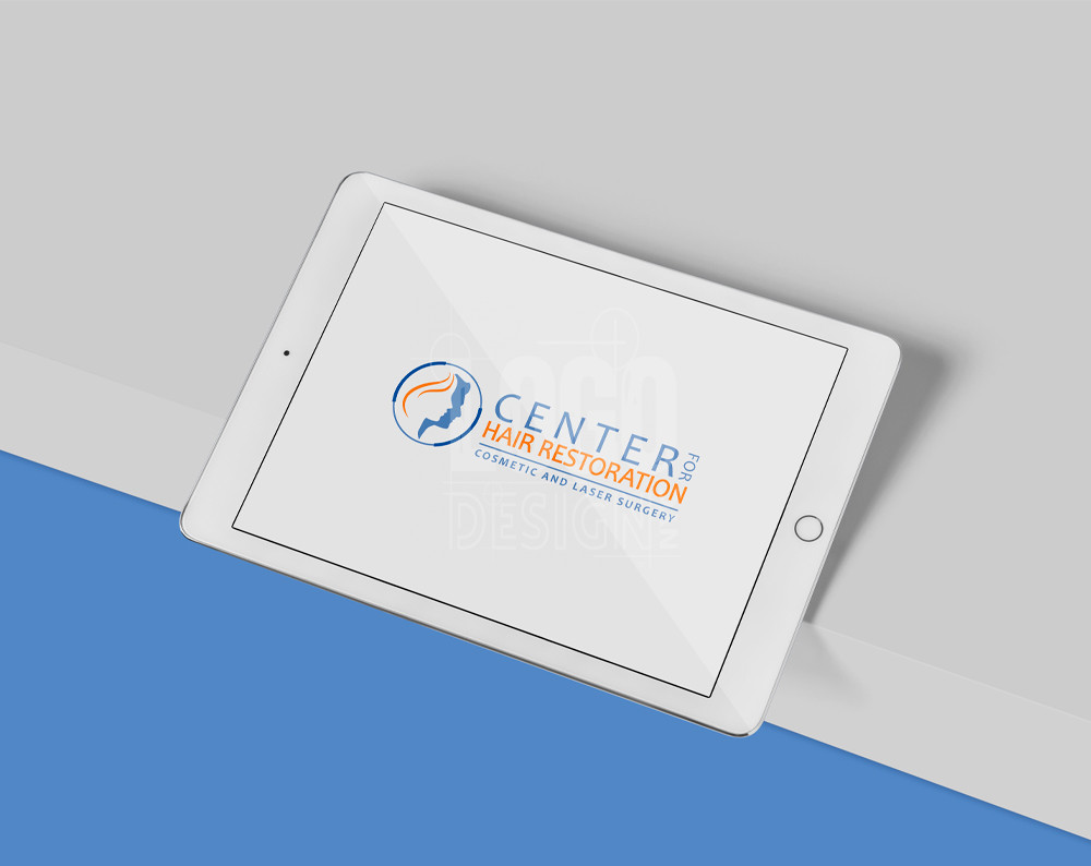 hair loss company logo design displayed on a tablet screen