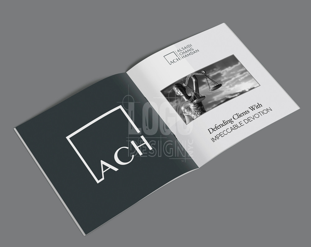 law firm logo design displayed on a booklet