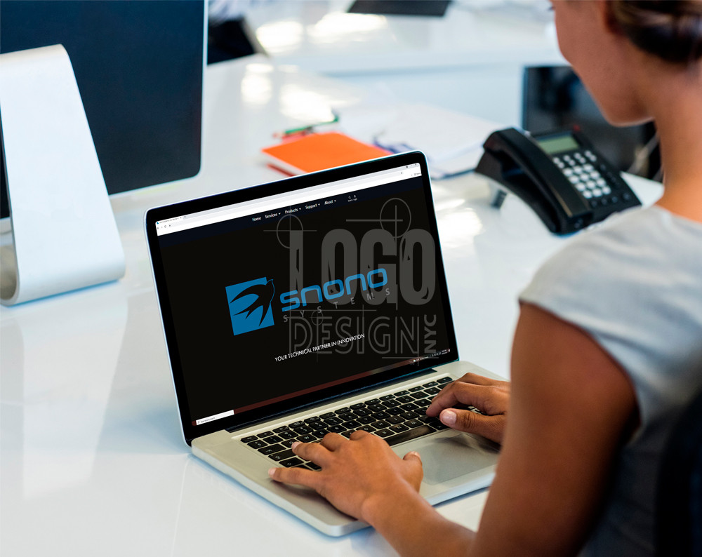 tech logo design displayed on a lap top computer screen