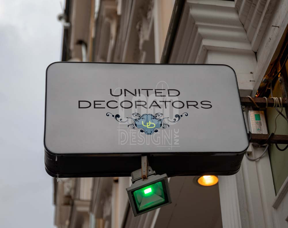 interior decorator logo design displayed on a store sign