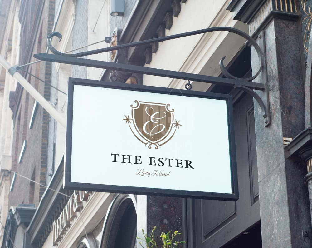 restaurant logo design displayed on a store sign