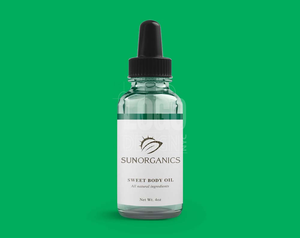 beauty logo design displayed on a small bottle