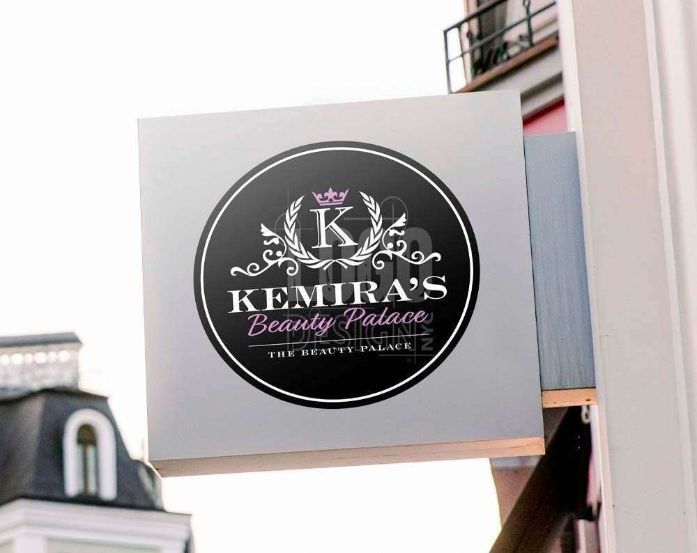 beauty shop logo design displayed on a store sign