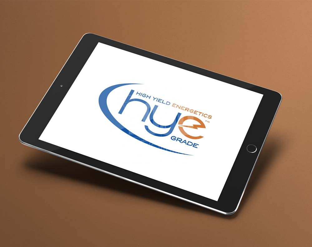 energy company logo design displayed on a tablet screen