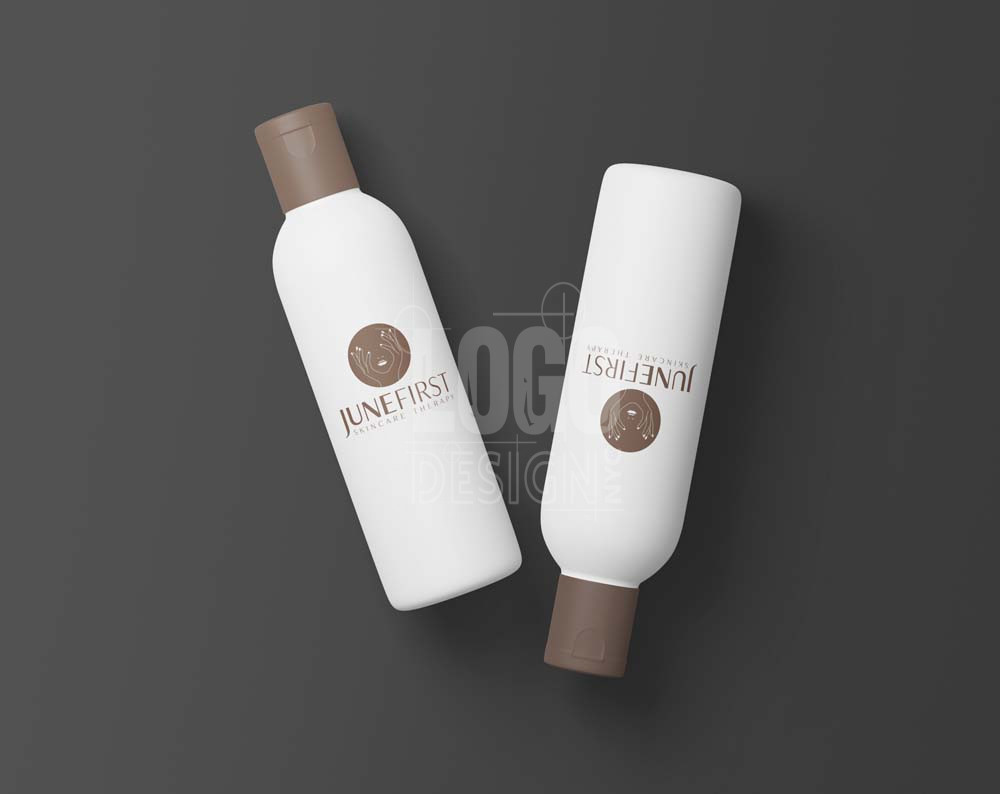 beauty product logo design displayed on bottles