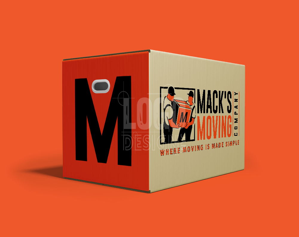 logistics logo design displayed on cardboard box