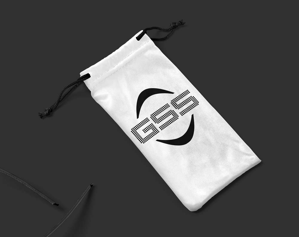 sun glasses logo design displayed on a fabric case