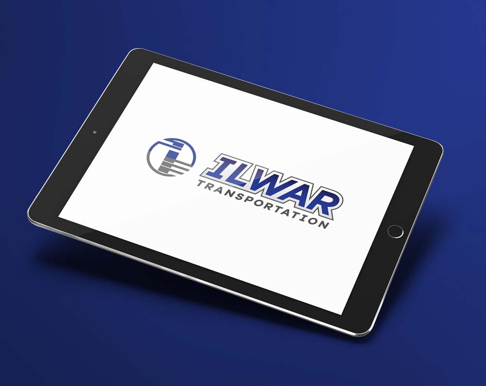 transportation logo design displayed on a tablet screen