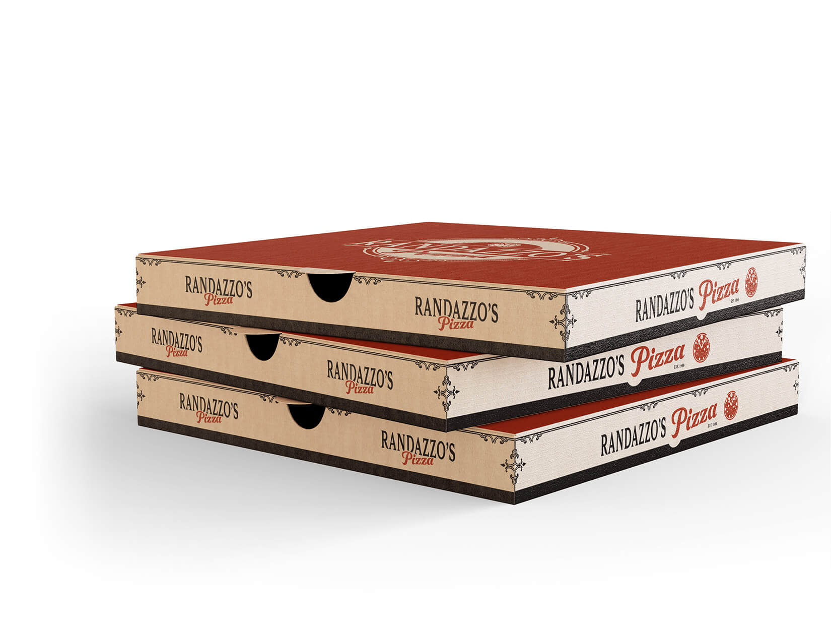 pizza branding logo design displayed boxes