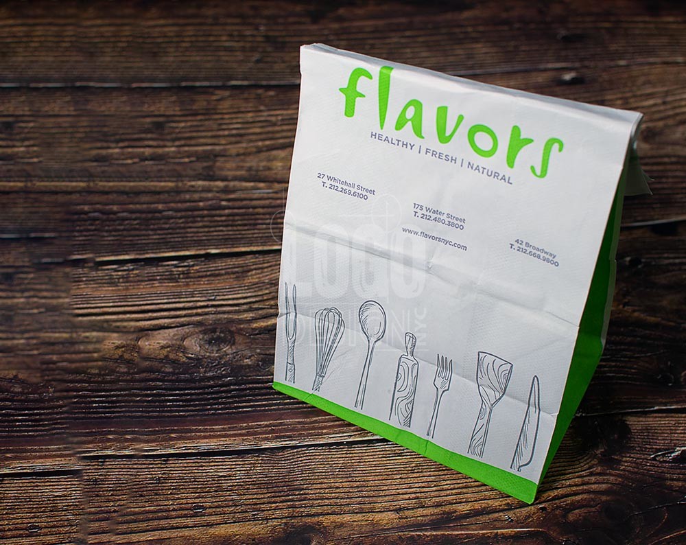 restaurant branding logo design displayed on a paper bag