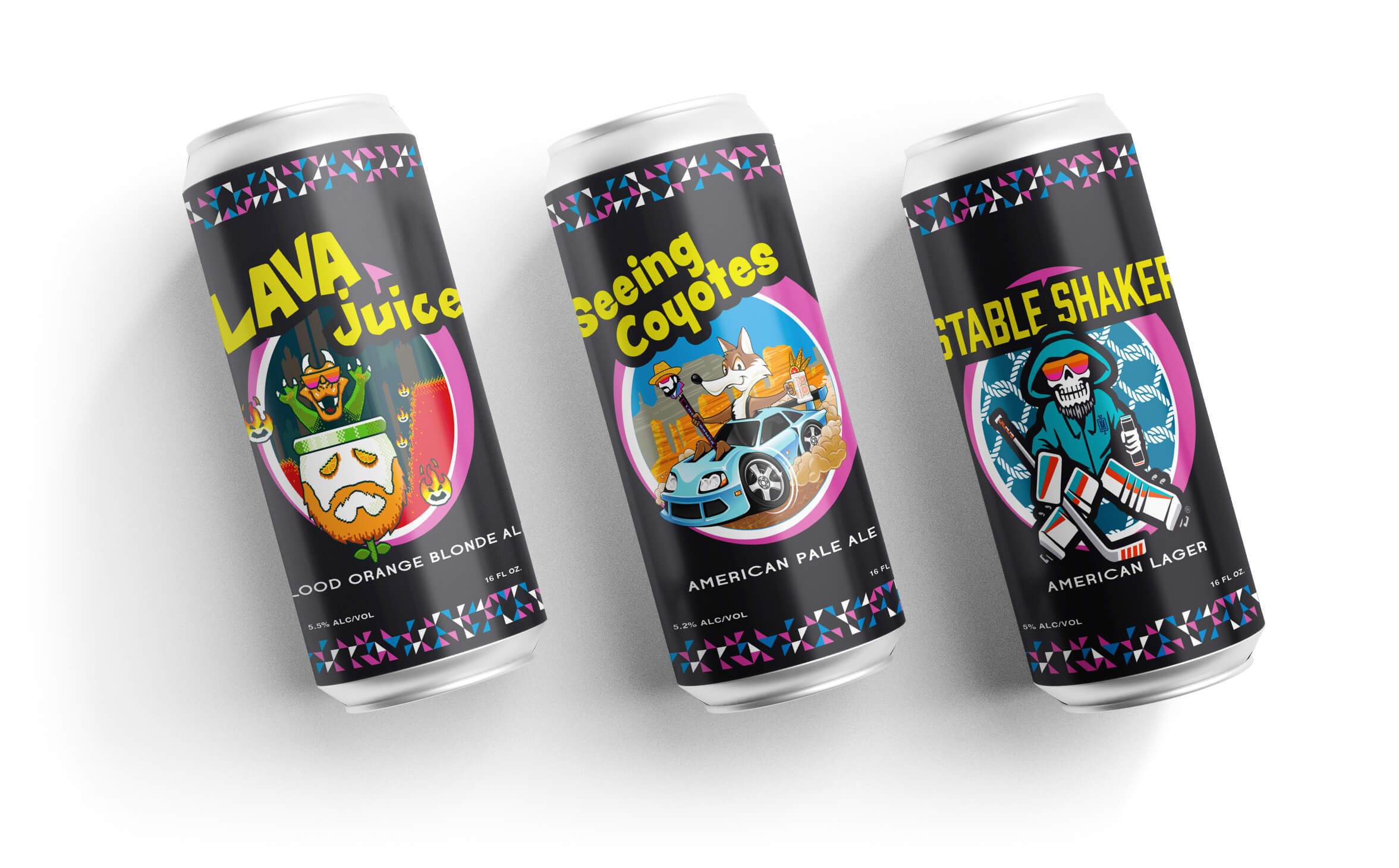 Beer logo design displayed on cans