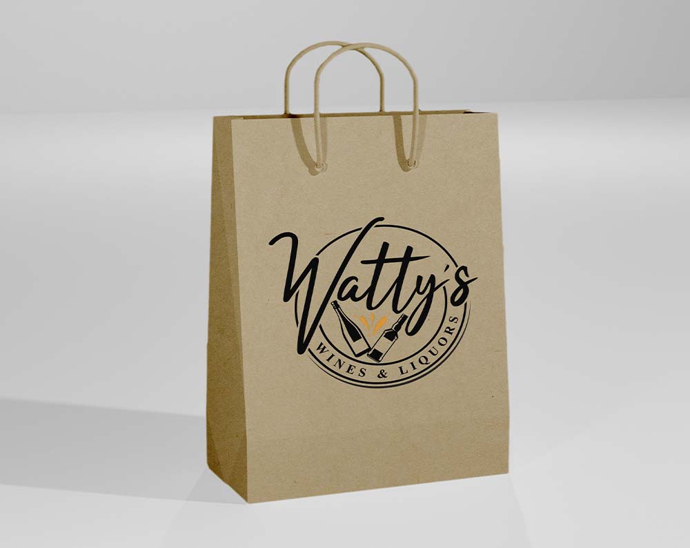 liqour store logo design displayed on paper bag