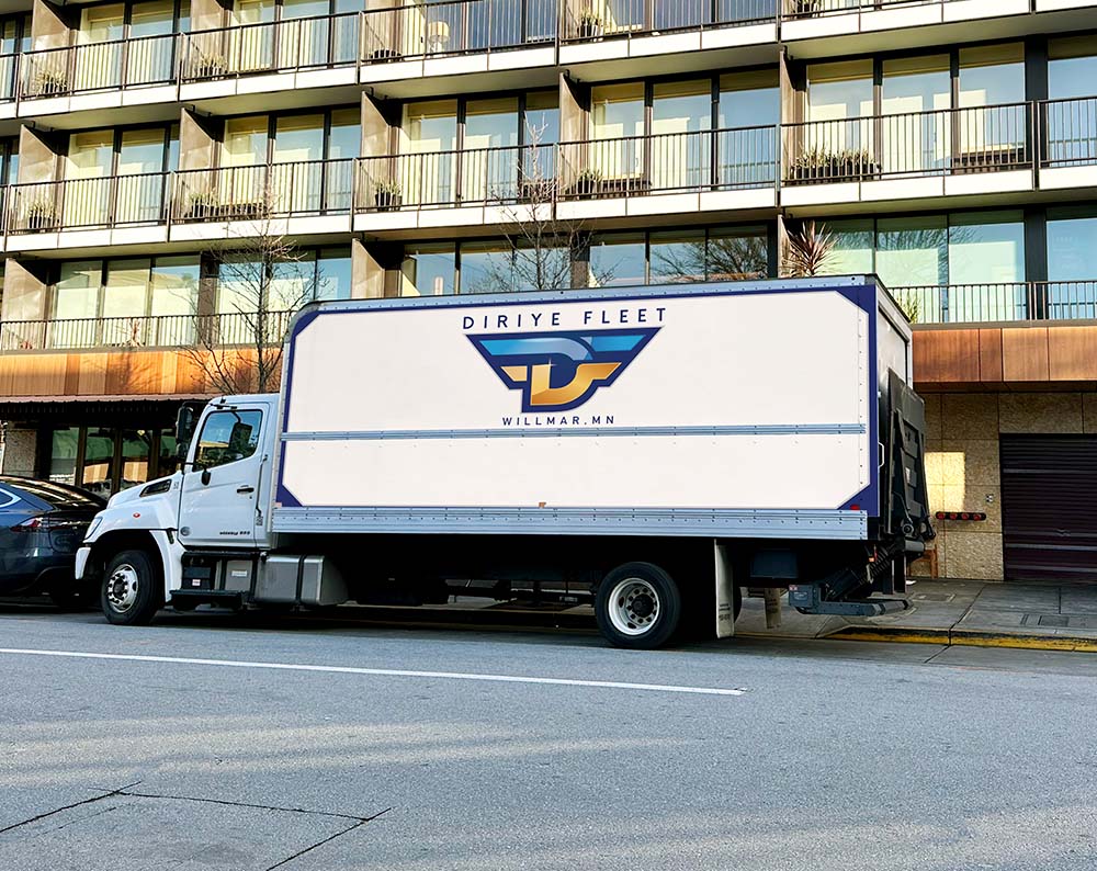 logistics logo design displayed on a moving truck
