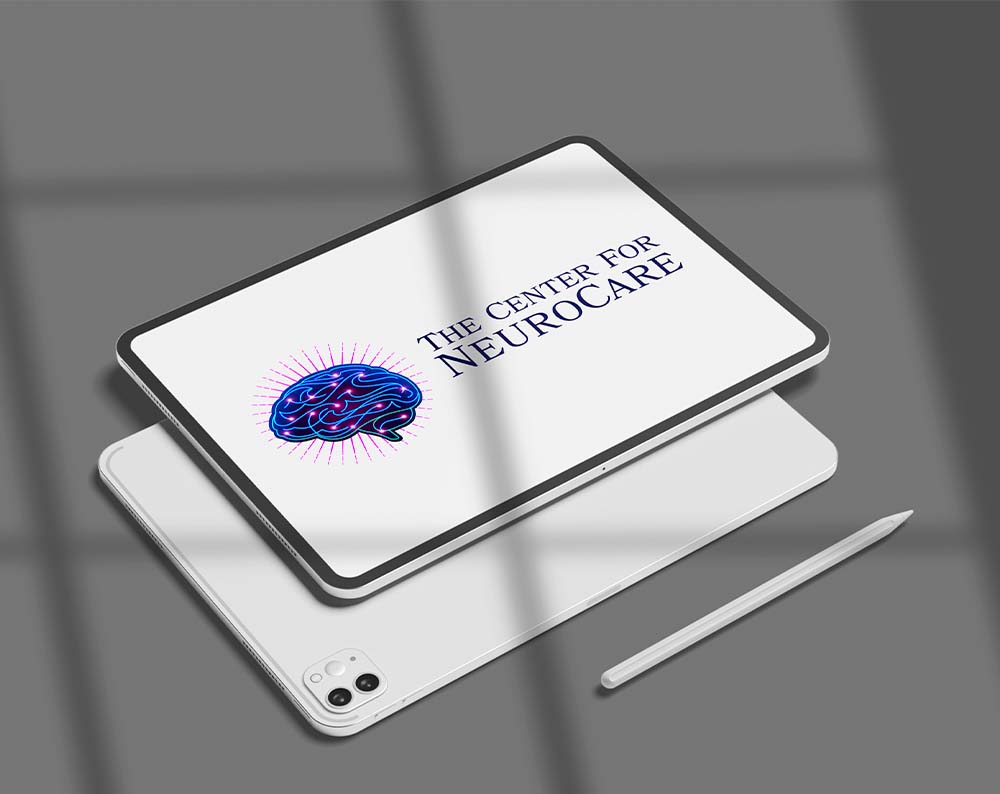 medical logo design displayed on a tablet screen