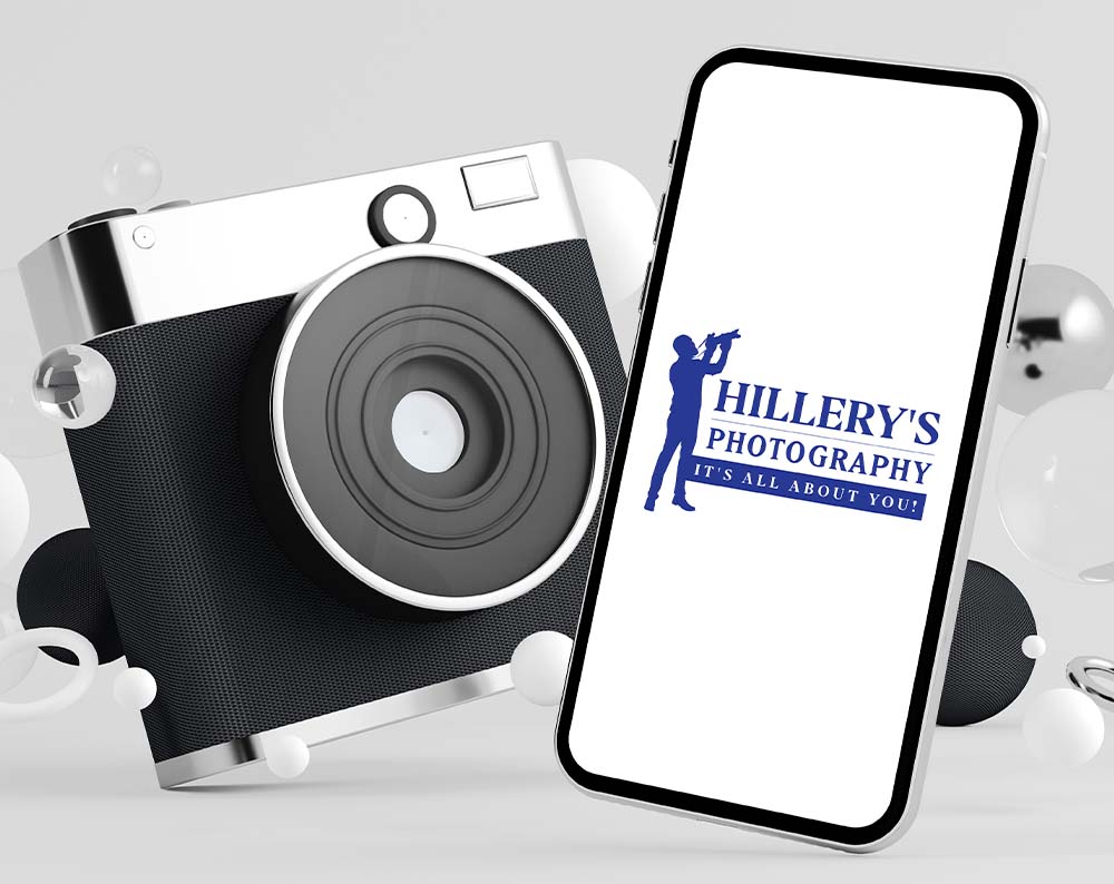 photography logo design displayed on a cell phone screen