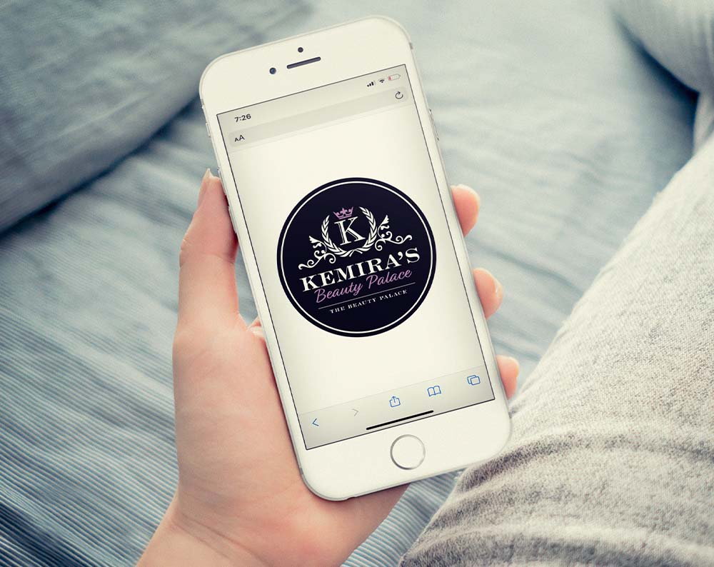 beauty logo design displayed on a cell phone
