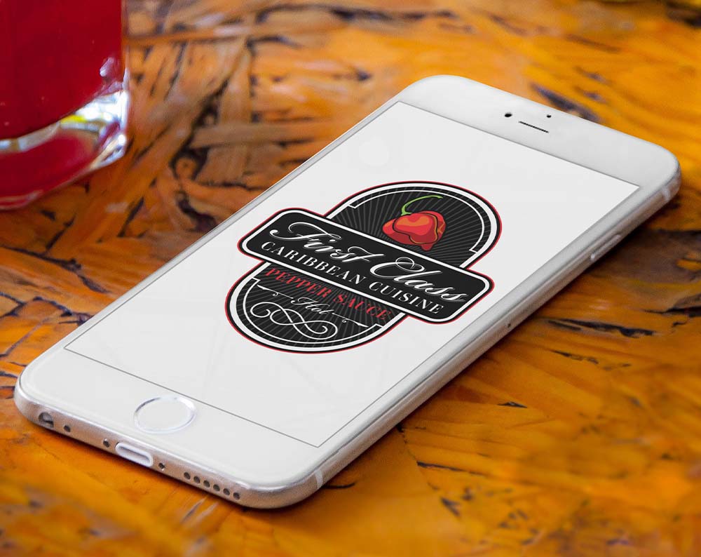 hot sauce logo design displayed on a cell phone screen