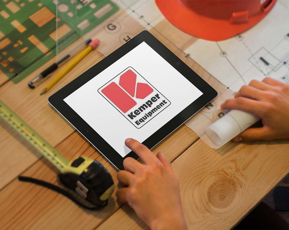 industrial equibment logo design displayed on a tablet screen