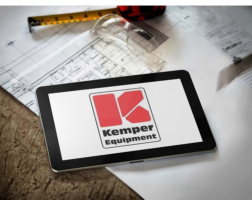 industrial equipment logo design displayed on a tablet screen