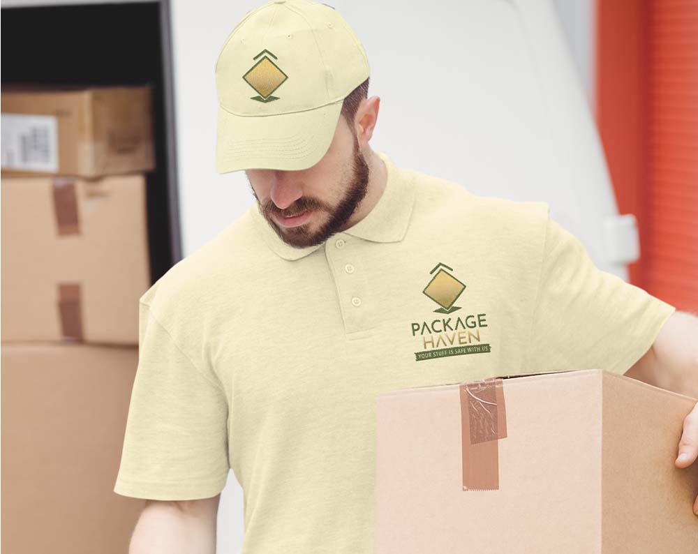 logistics logo design displayed on a shirt and hat