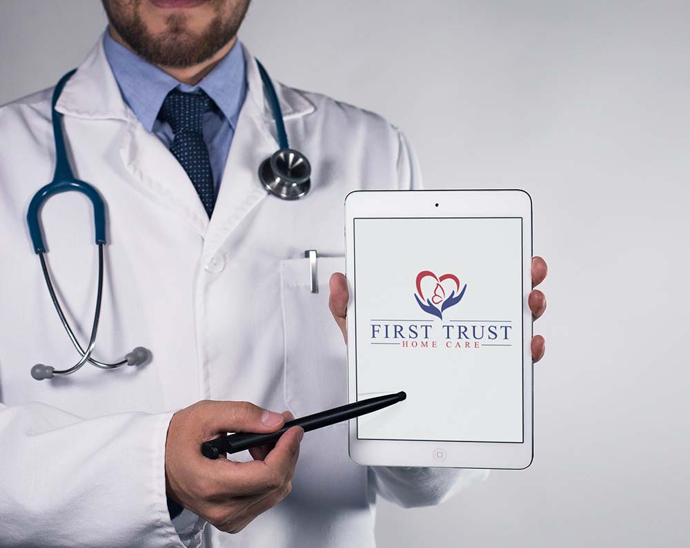 medical logo design displayed on a tablet screen