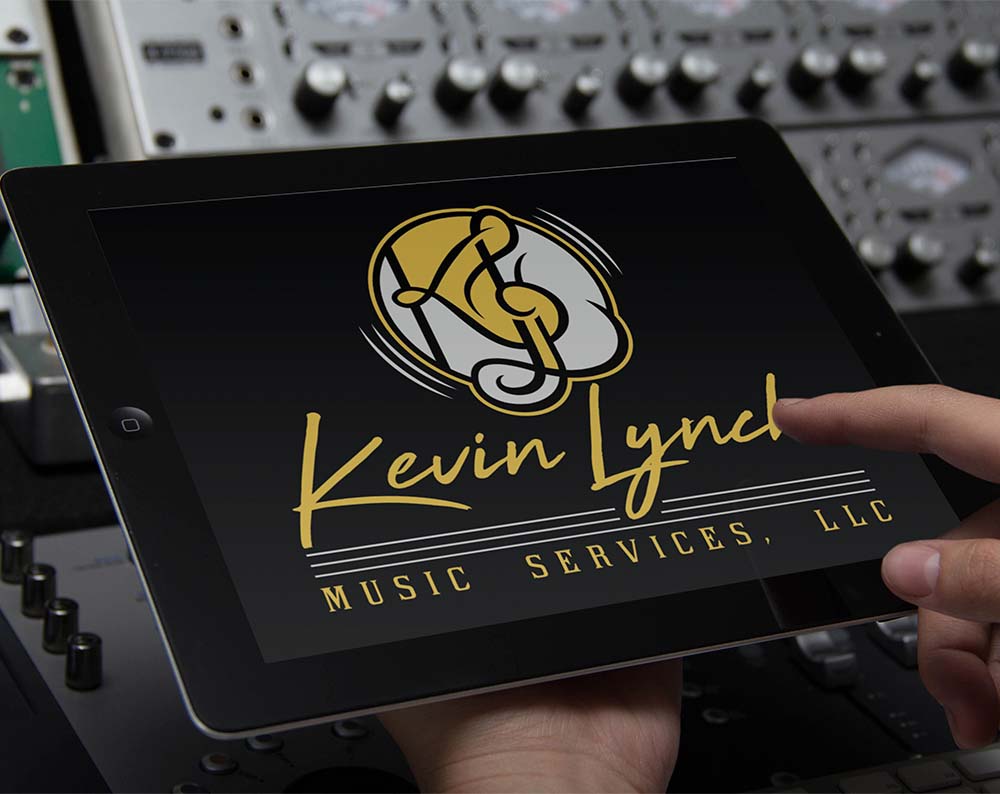 music logo design displayed on a tablet screen
