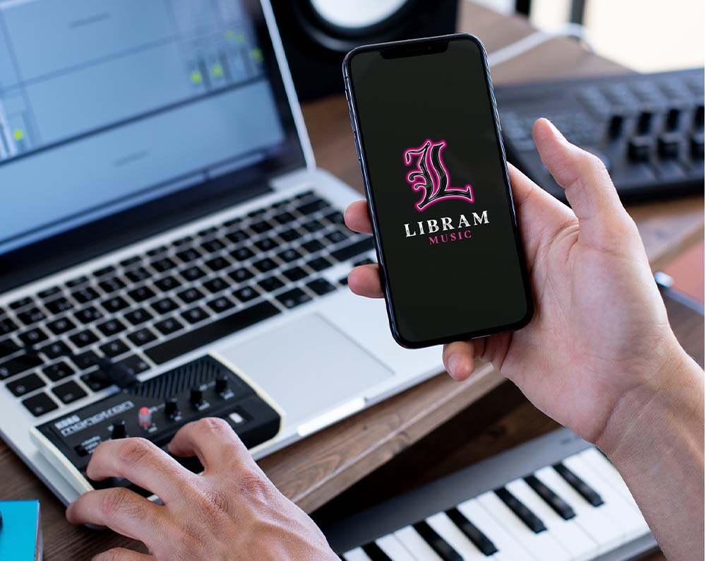 music logo design displayed on a cell phone screen