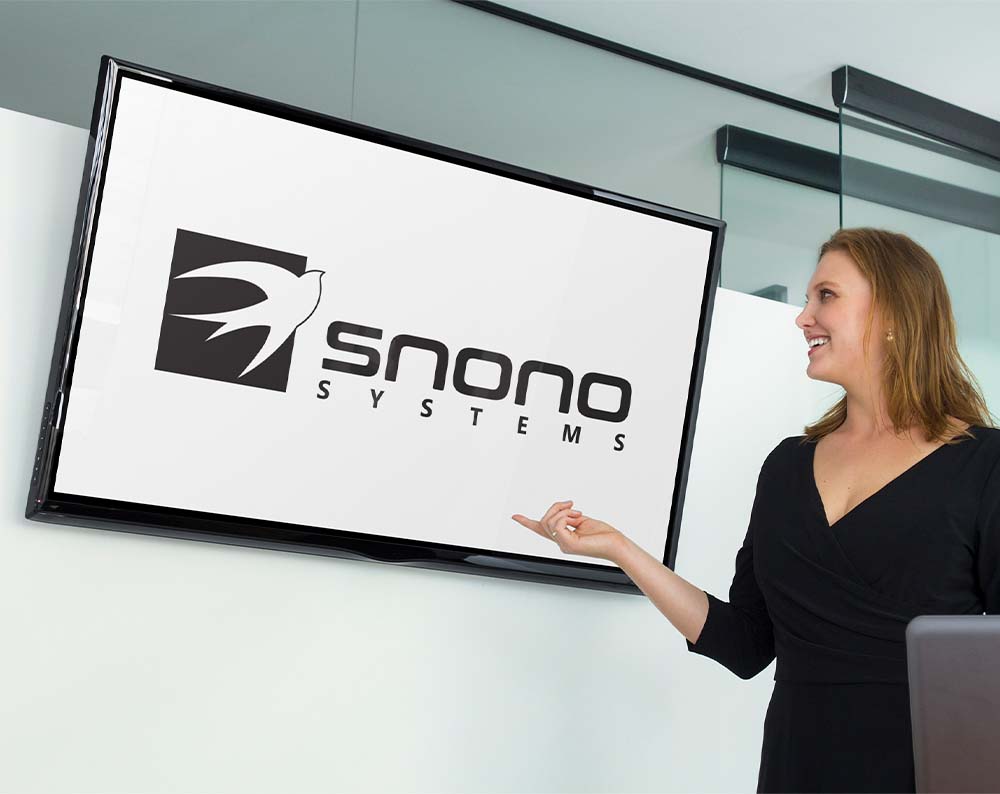 tech logo design displayed on a television screen