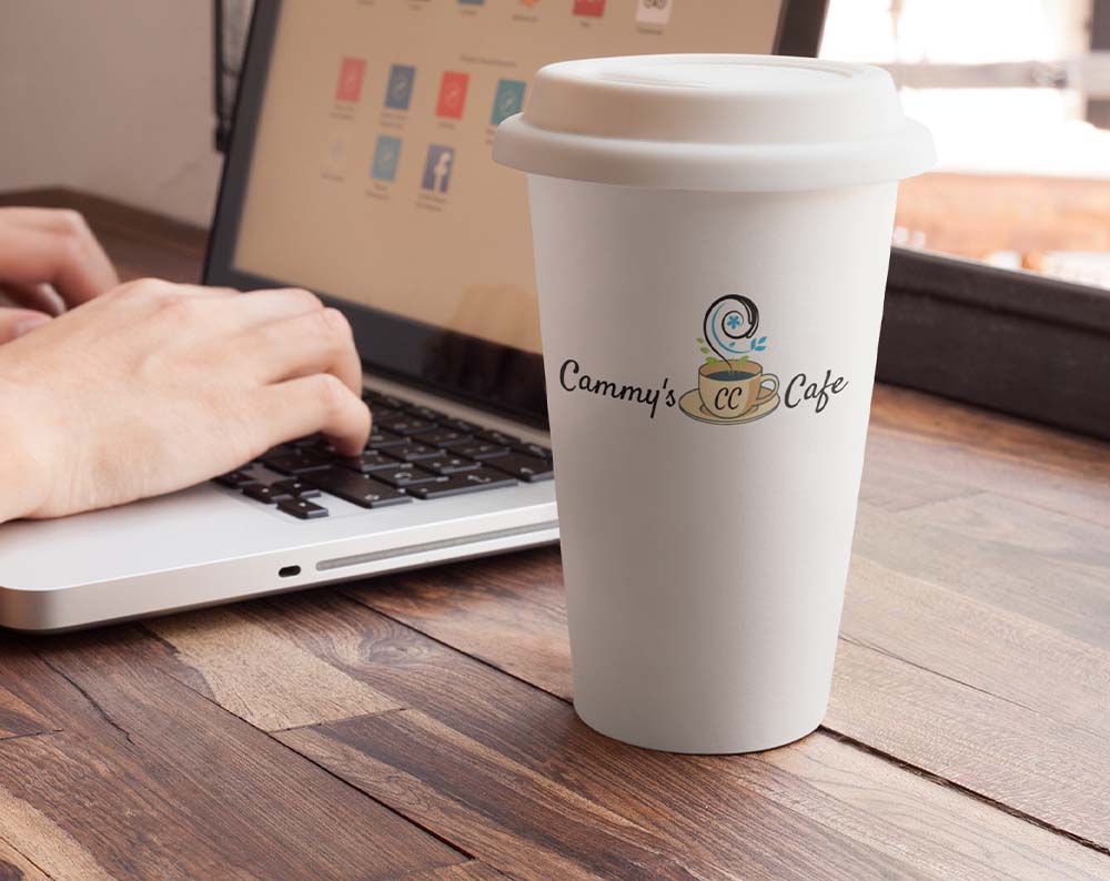 cafe logo design displayed on a cup