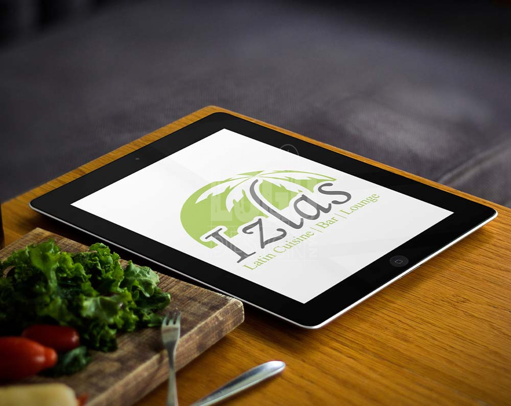 food and beverage logo design displayed on a tablet