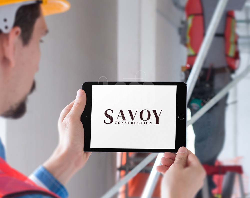 Contractor logo design displayed on a tablet screen