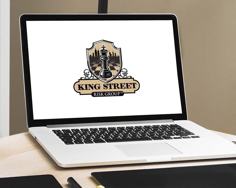 Financial logo design displayed on a lap top screen