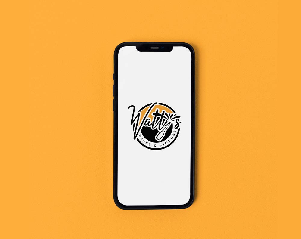 Liquor store logo design displayed on a phone screen