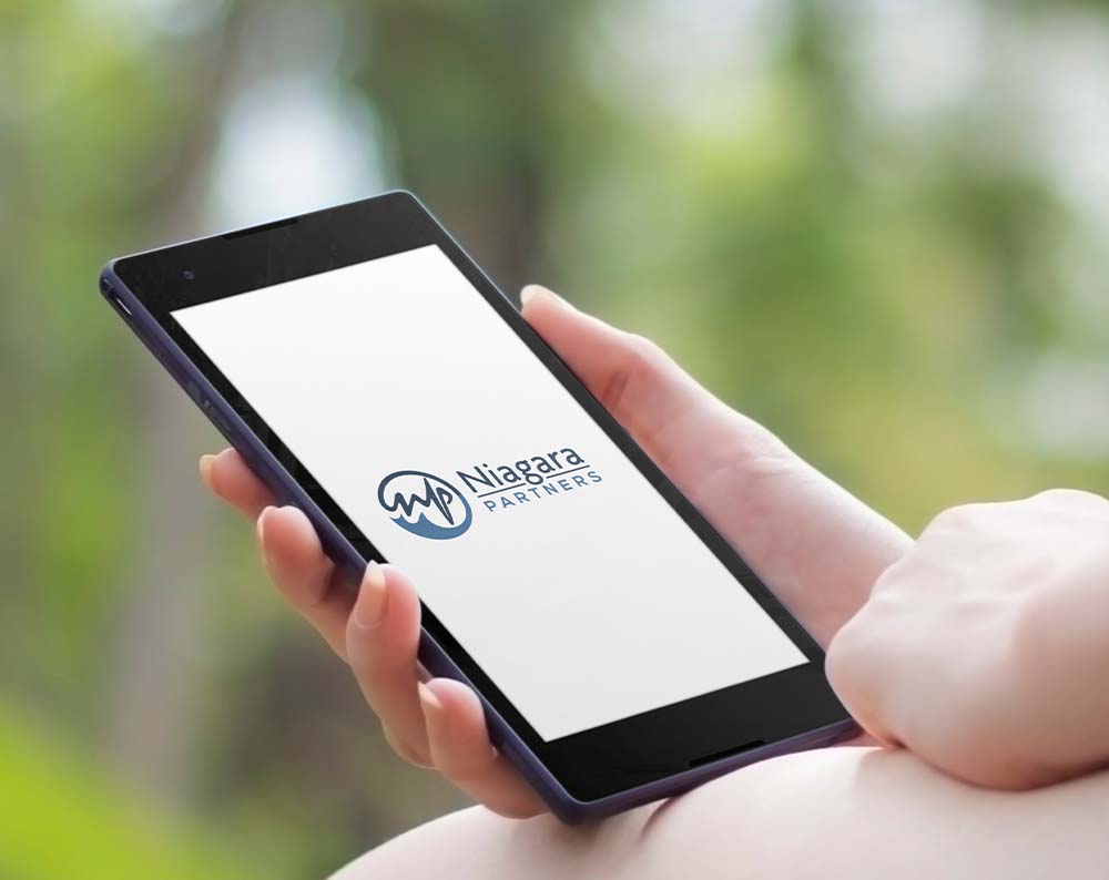 Corporate logo design displayed on a phone screen