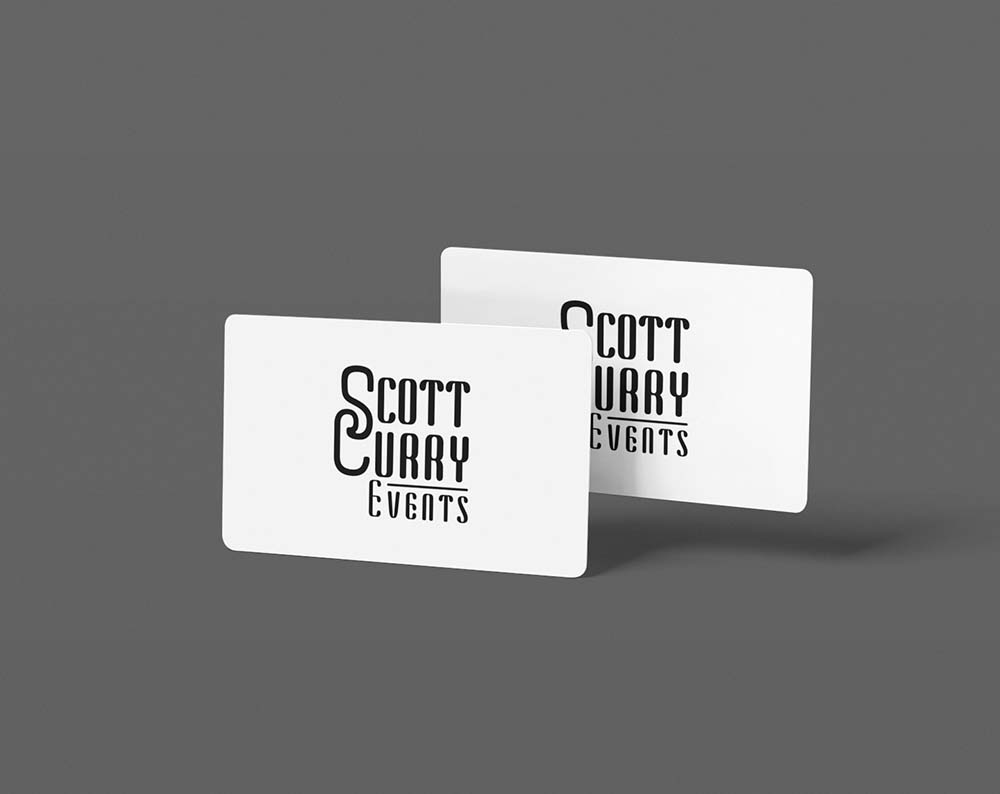 Entertainment logo design displayed on business cards