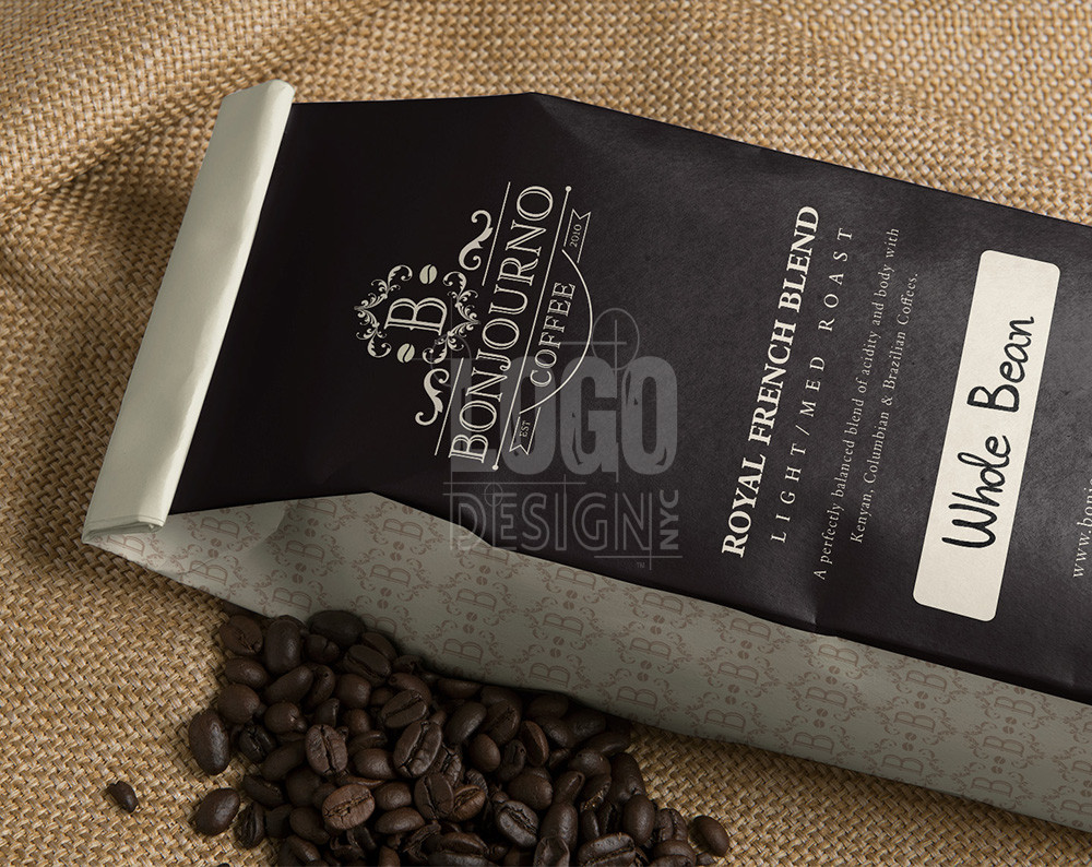 Coffee package design displayed on package