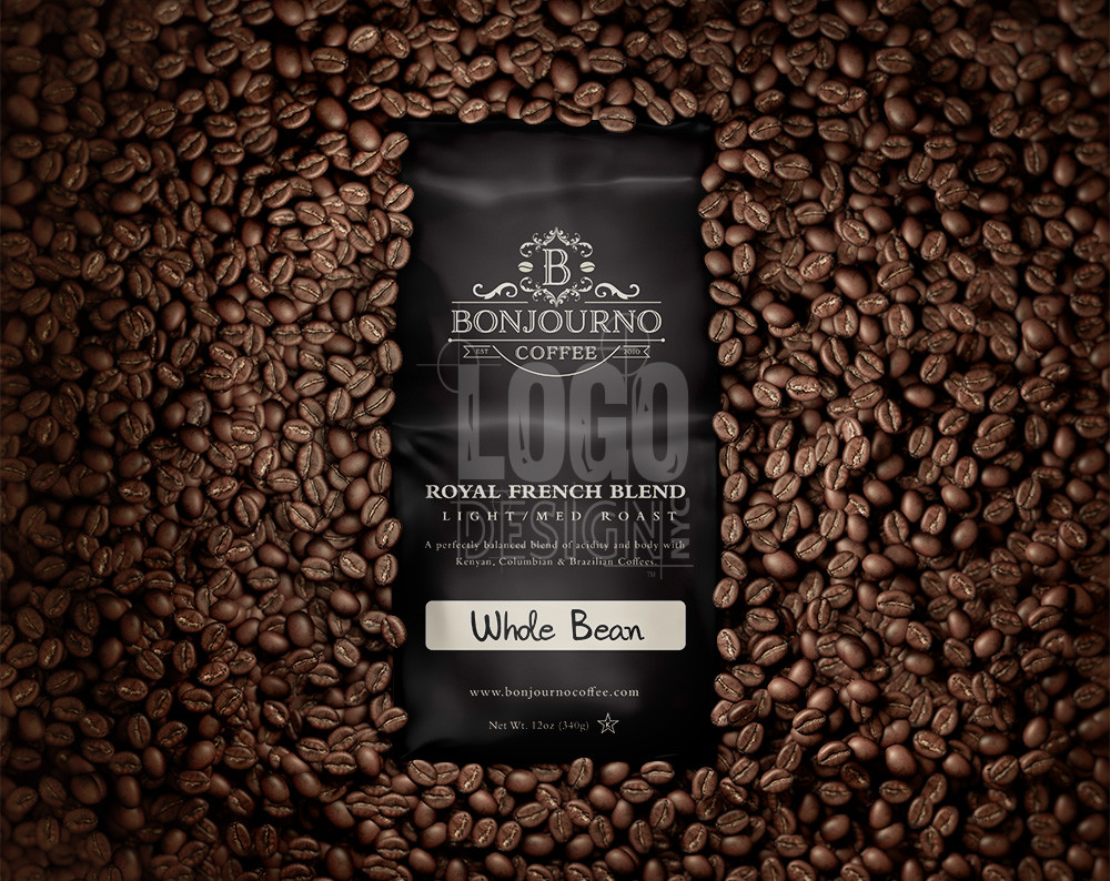 Coffee package design displayed on package