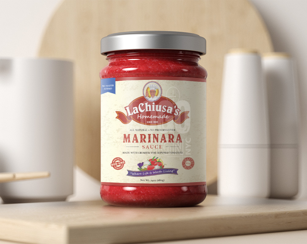 marinara sauce label design displayed on bottle