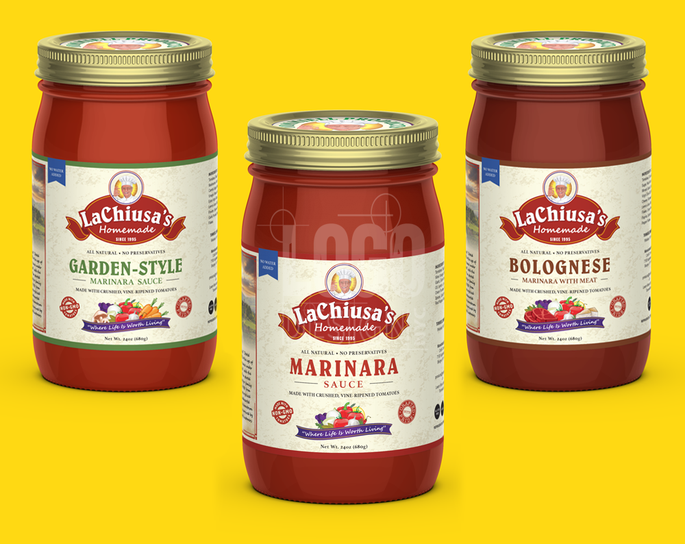 pasta sauce label design displayed on a bottle