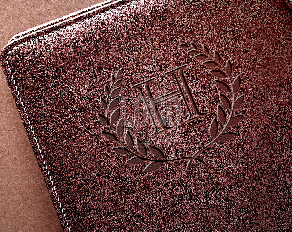 wealth partner logo design displayed on leather