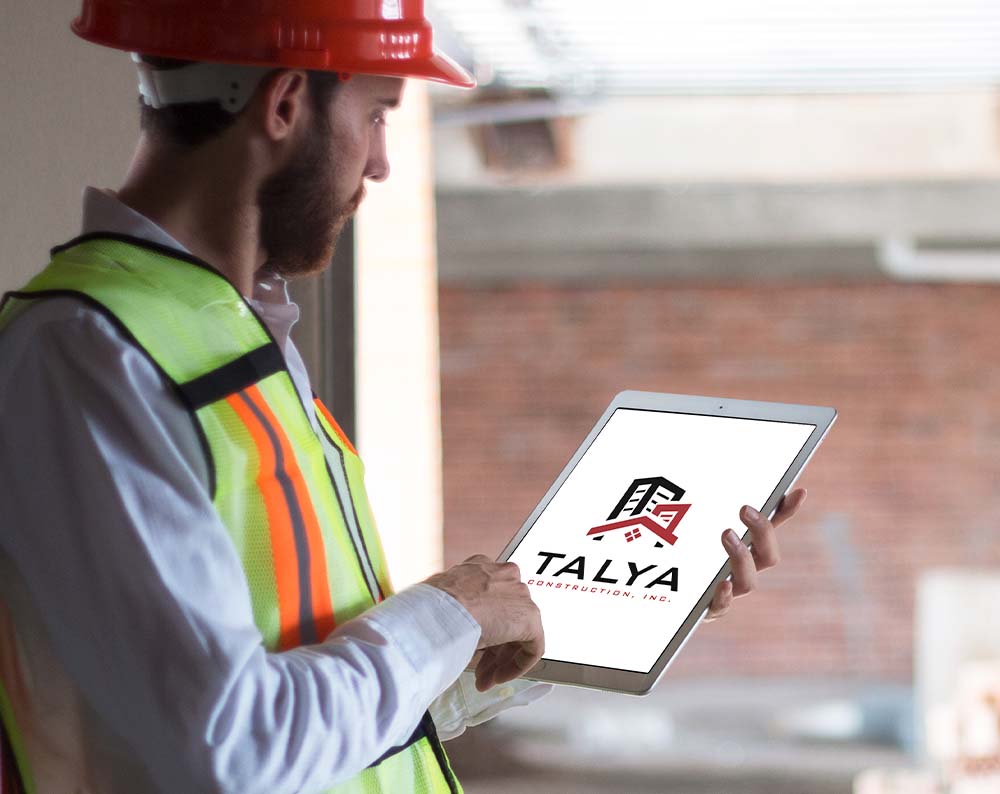logo for contracting company displayed on tablet screen