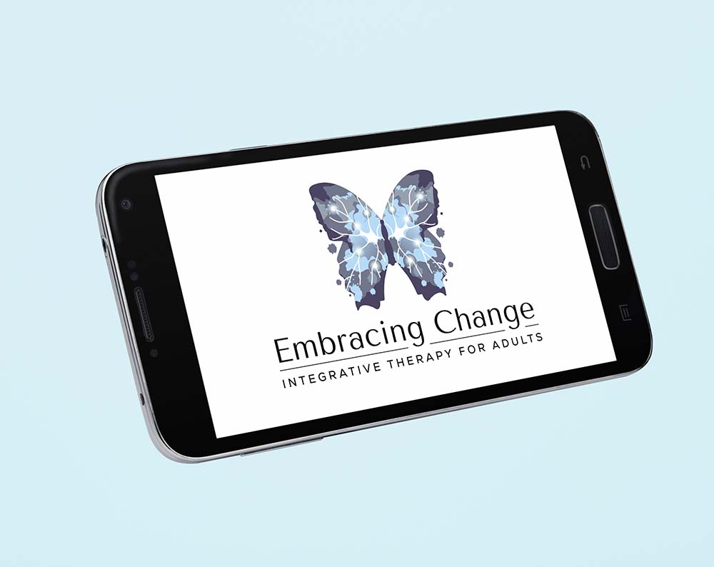 Logo for therapy company displayed on phone