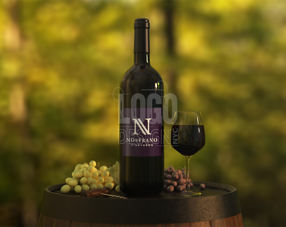 Vineyard logo design featured on a wine bottle label
